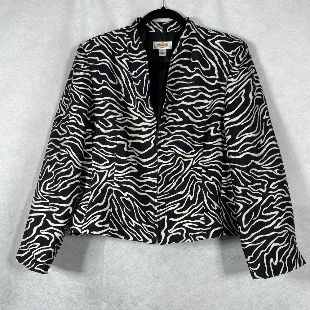 Vintage Talbots Jacket Women's Black White Blazer Long Sleeve Silk Wool Blend